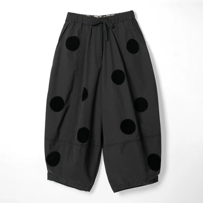 IMAKOKONI Black Polka Dot Balloon Pants Women Elastic Waist Drawstring Wide Leg Cropped Trousers Casual Loose Pants 265404