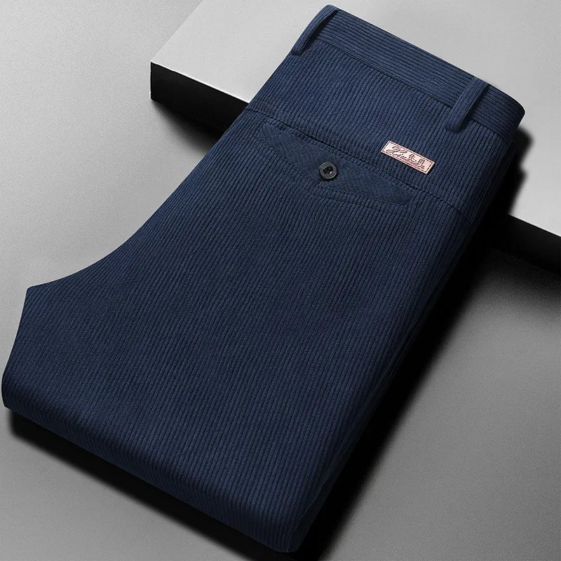 Corduroy Men's Straight Leg Warm Winter Pants Loose Fit Casual Trousers Comfortable Autumn Winter Fashion Trend Brand