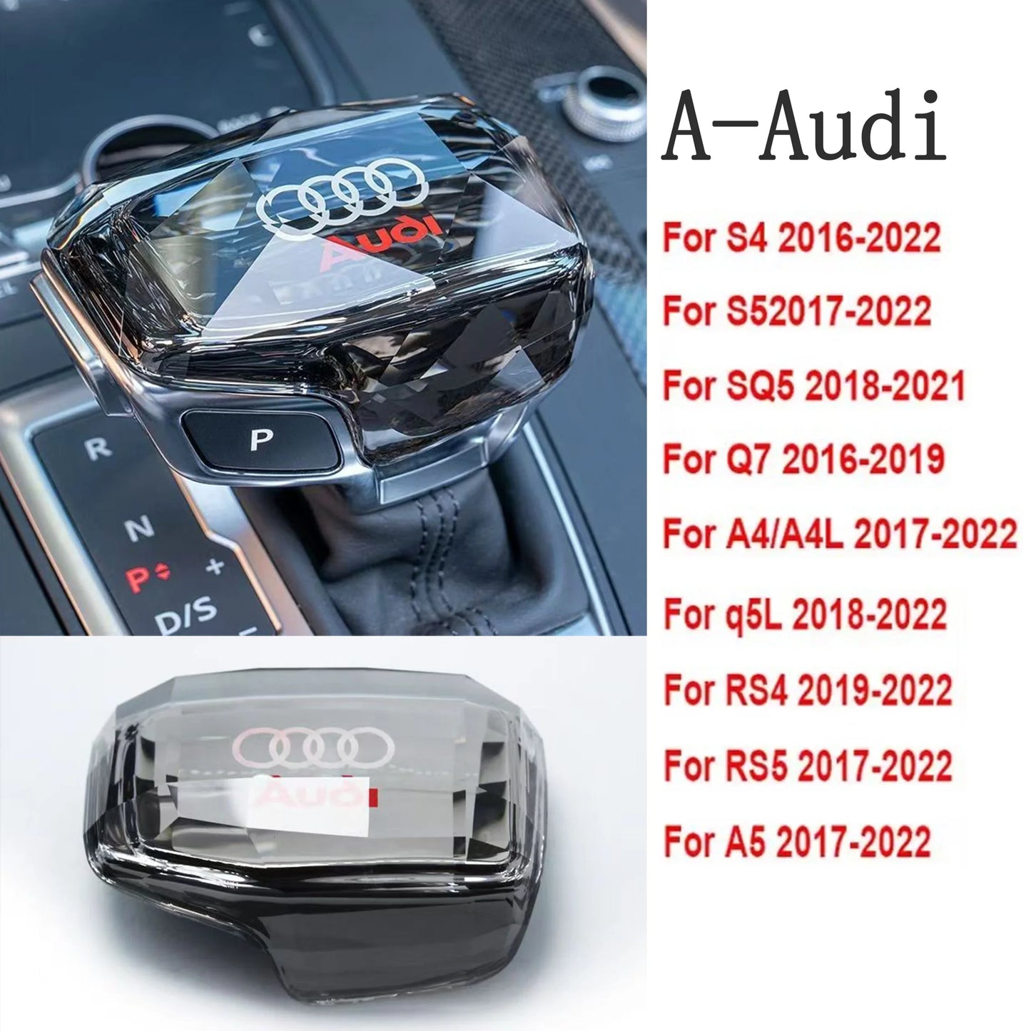 For Audi A4 A5 A6 A7 A8L Q5 Q7 Q8 RS4 RS5 RS6 RS7 S4 S5 SQ5 QS8 C8 S8 Crystal gear head Shift head Transmission handle cover