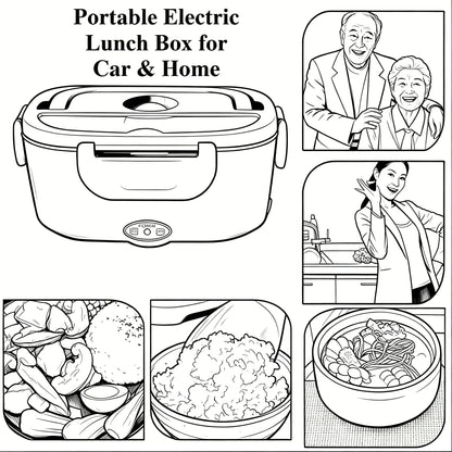 us USA Local Fast Shipping 1.5L Portable Electric Lunch Box, 60W Food Heater for Car & Home, Leak-Proof with Stainless Steel Container, Insulated Heating Student Lunch Box, Hot Waterless Heating Rice Box, 12V/24V Car Plug, In