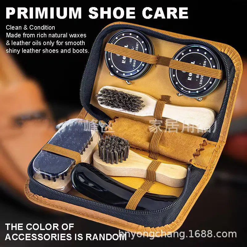 1set Leather Shoes Polish Set Brush Cleaning Kit Keep Shiny Clean Tools for Leather Shoes Care Kit Portable for Boots Sneakers