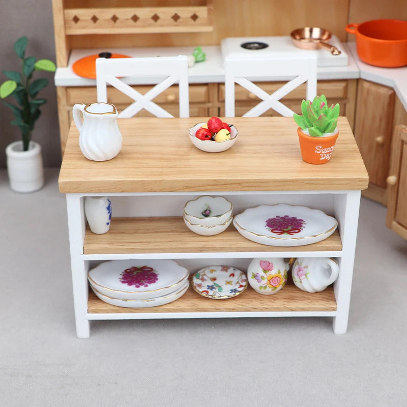 1Set 1:12 Dollhouse Miniature Dining Table Chair Bar Counter Model Furniture Decor Toy For Doll House Restaurant Accessories