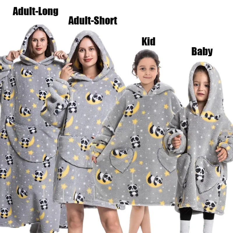 Halloween Family Matching Blanket Hoodies Women Cartoon Bear Dinosaur Sweatshirts Adult Oversized Warm Pullover Winter Clothes