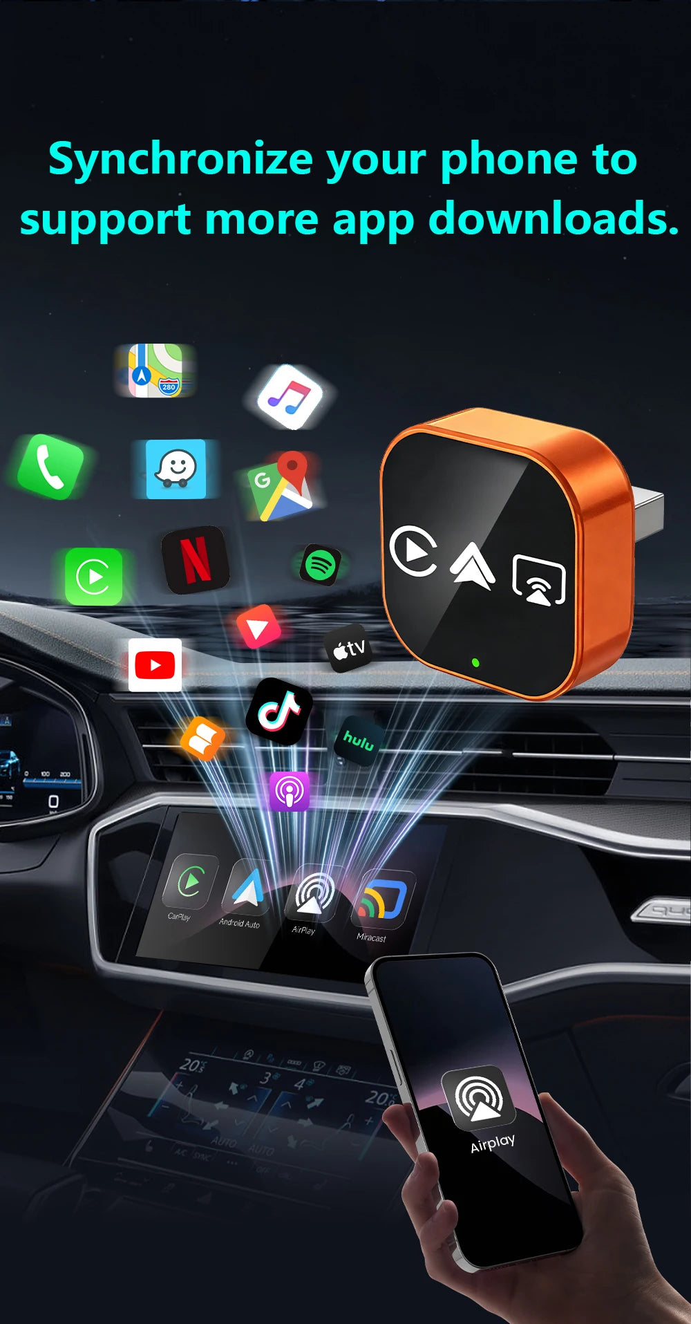 2026 4in1 New Upgrade Carplay Adapter Wireless Android Auto Mirror Link Smart MiNi AI Box USB Plug and Play Auto Connect WiFi