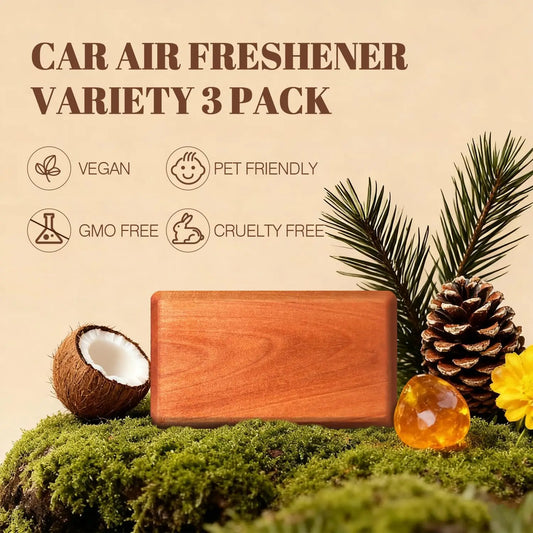 Car Air Freshener Starter Kit Wood Air Freshener Car Odor Eliminator Visor Clip Long-Lasting Variety 3 Refill Amber-Cabana-Pine