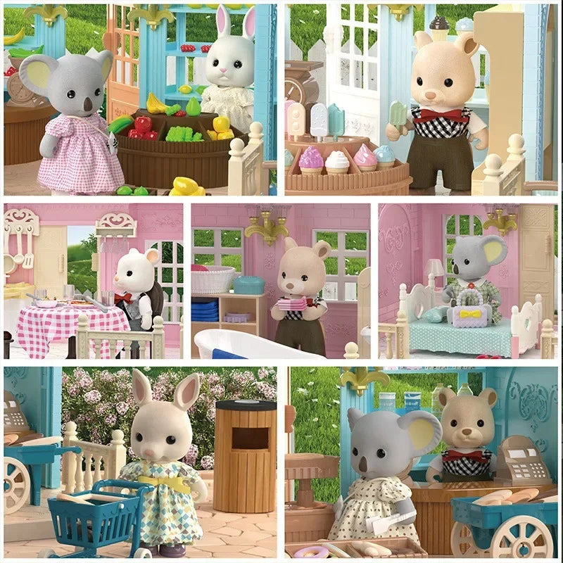 Dollhouse Koala Tour Bus Diary Girl Play House Toy Diy Bedroom Dresser Dining Kitchen Bathroom Shop Pretend Family Toys Girls