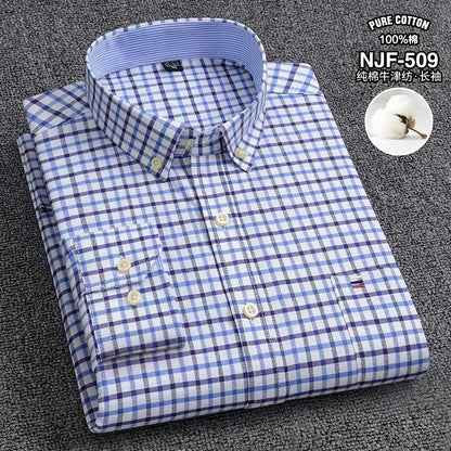 100-220 catties Plus Size Men's Shirt 100% Cotton Long Sleeve Business Casual All Oxford Spinning Plus Size Plaid Shirt