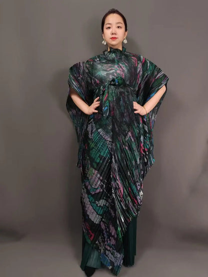 Miyake's New Heavy Industry Organza Printing Set Irregular Pants Loose Two-piece Sets Women's Clothing 2025 Summer New