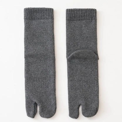 5 Pairs Winter Two Toed Tabi Socks Men's Thicken Warm Solid Color Flip Flops Sock 2 Fingers Casual Mid-tube Cotton Thermal Socks