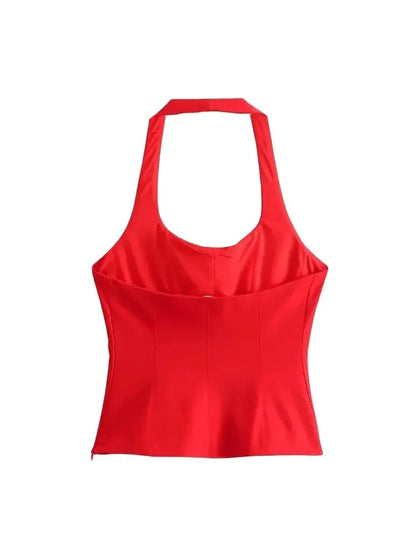 Women's Backless Halter Fitted Tank Tops, Female Camis, O Neck, Side Zipper, Sexy Fashion