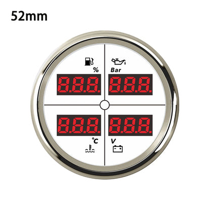 ELING Digital 52mm 85mm Car 4 in 1 Multifunction Gauge with Fuel Level Oil Pressure Water Temp. Voltmeter and 8 Colors Backlight