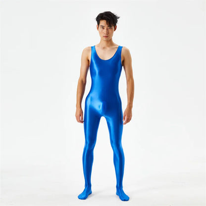 Sexy Body Shaper Jumpsuit Men Fitness Trimmer Sleeveless High Elastic Breathable Sheer Bodysuit With Bulge Pouch Slim Tights