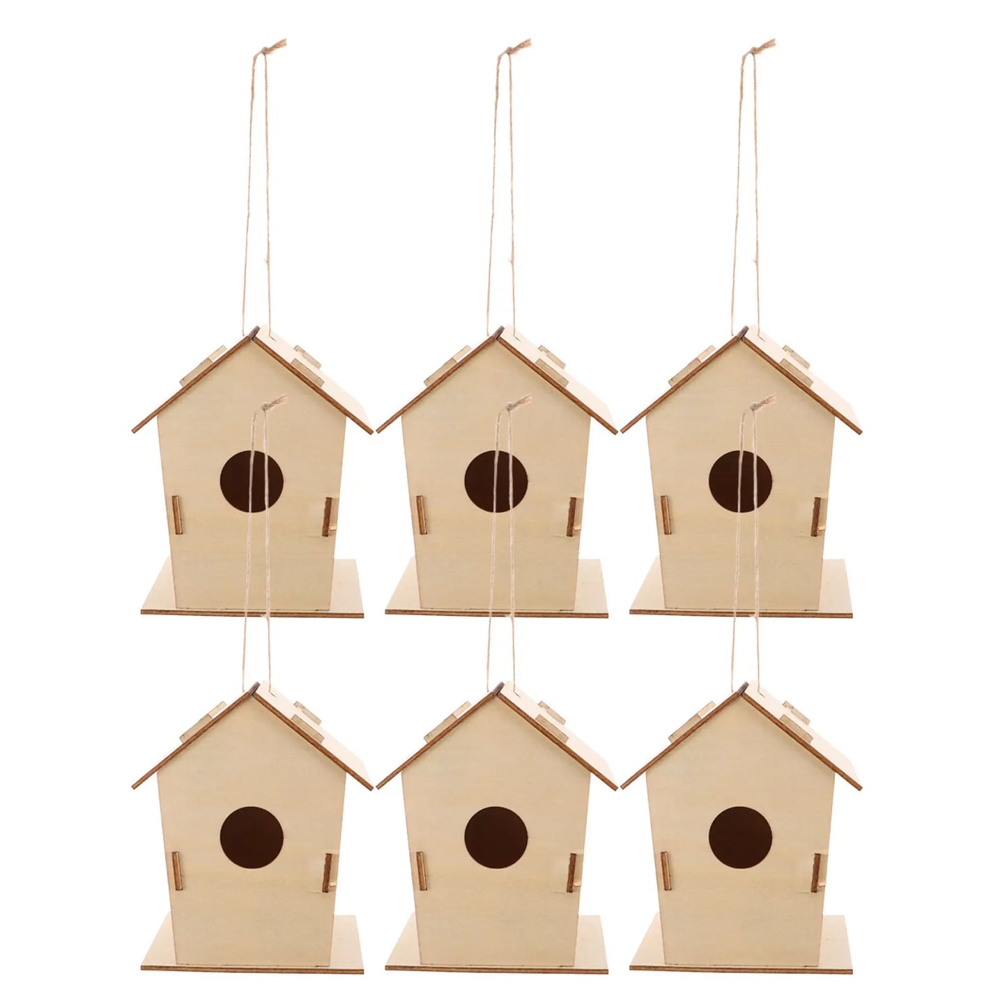 6Pcs DIY Wooden Birdhouse Painting Craft for Kids Outdoor Hanging Unpainted Wood Bird Houses to Paint Birdhouse Kit for Kids