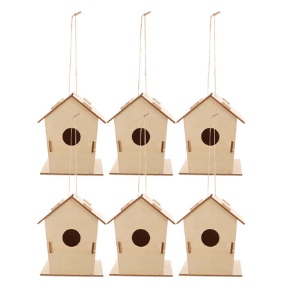 6Pcs DIY Wooden Birdhouse Painting Craft for Kids Outdoor Hanging Unpainted Wood Bird Houses to Paint Birdhouse Kit for Kids