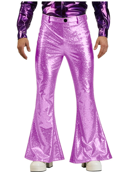Men's Sequin Flare Pants High Waist Sparkly Bell Bottom Trousers Shiny Glitter Stretchy Breathable for Stage Performance Party