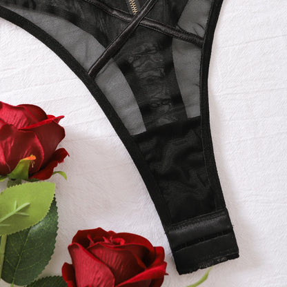 2024 New Fashionable and Sexy Lace Mesh Embroidered Transparent V-neck Mischievous Temptation Style Strap jumpsuit