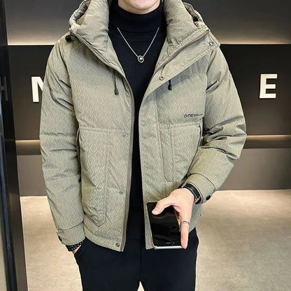 Fashion Vintage Down Jacket For Men Fall Winter Warm Parka Coats Male Lightweight Stand Up White Duck Down Hooded Puffer Jacket