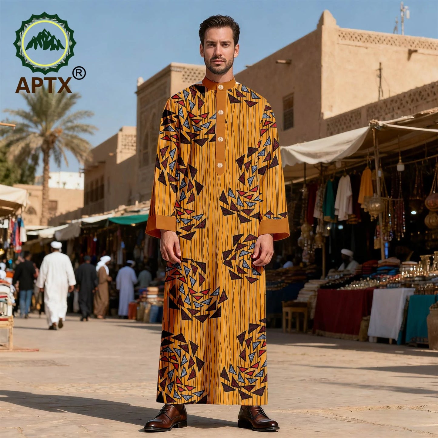 APTX Men's Jubba Thobe Embroidered Robe Single-Breasted Loose Fit Casual Wedding Church Outfit Muslim Fashion 2514020