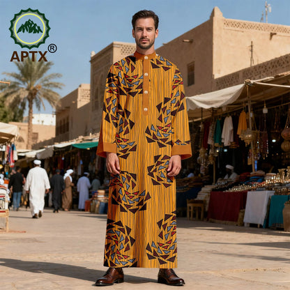APTX Men's Jubba Thobe Embroidered Robe Single-Breasted Loose Fit Casual Wedding Church Outfit Muslim Fashion 2514020