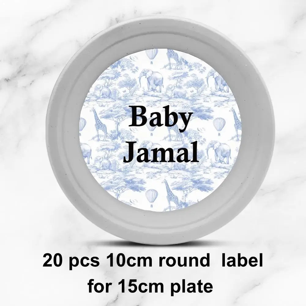 Personalized Blue Safari Baby Shower Party Favors Toile De Jouy Jungle Animal Sticker Party Decoration For Birthday Bachelorette
