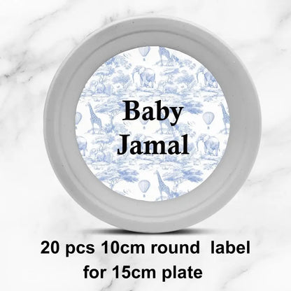 Personalized Blue Safari Baby Shower Party Favors Toile De Jouy Jungle Animal Sticker Party Decoration For Birthday Bachelorette