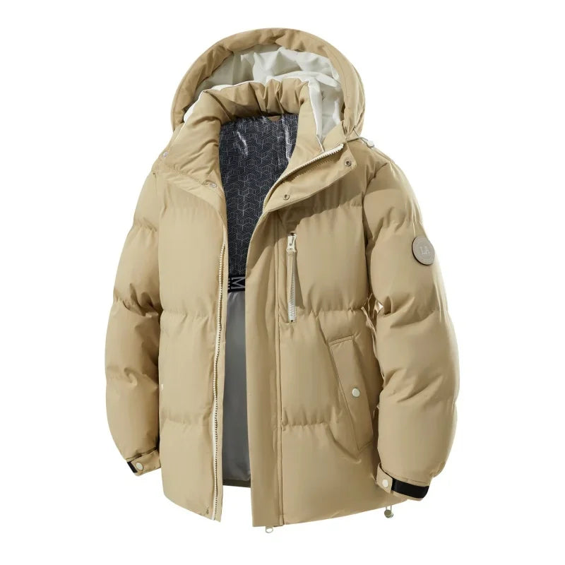 High Quality White Hooded Puffer Jacket Men Trend Solid Color Short Winter Padded Jackets Windproof Coat Thicken Warm Parkas Men
