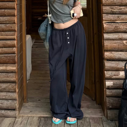 Ice Silk Quick Dry Wide Leg Pants Women Summer Thin Loose Casual Drape Straight Tube Leisure Walking Pants High Waist Elastic