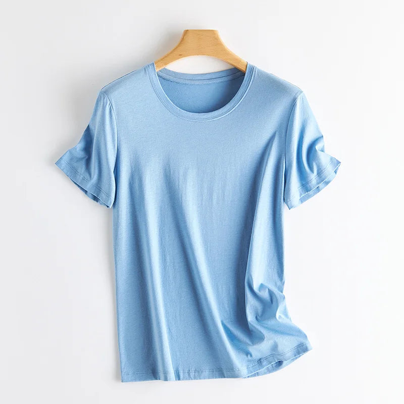 Summer Short Sleeve T-Shirt Women Tee Shirts Real Silk Linen Cotton T Shirt Women's Casual Tees V-neck Woman Tshirt Solid Tops