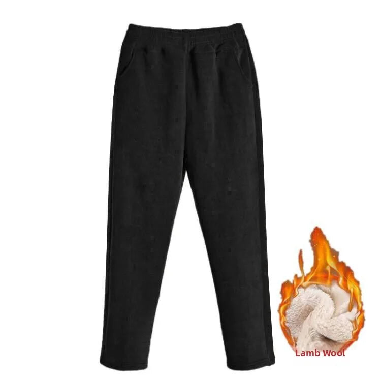 High Waist Fleece Lined Corduroy Harlan Pants Straight Leg Warm Women's Casual Trousers Autumn Winter New Arrival