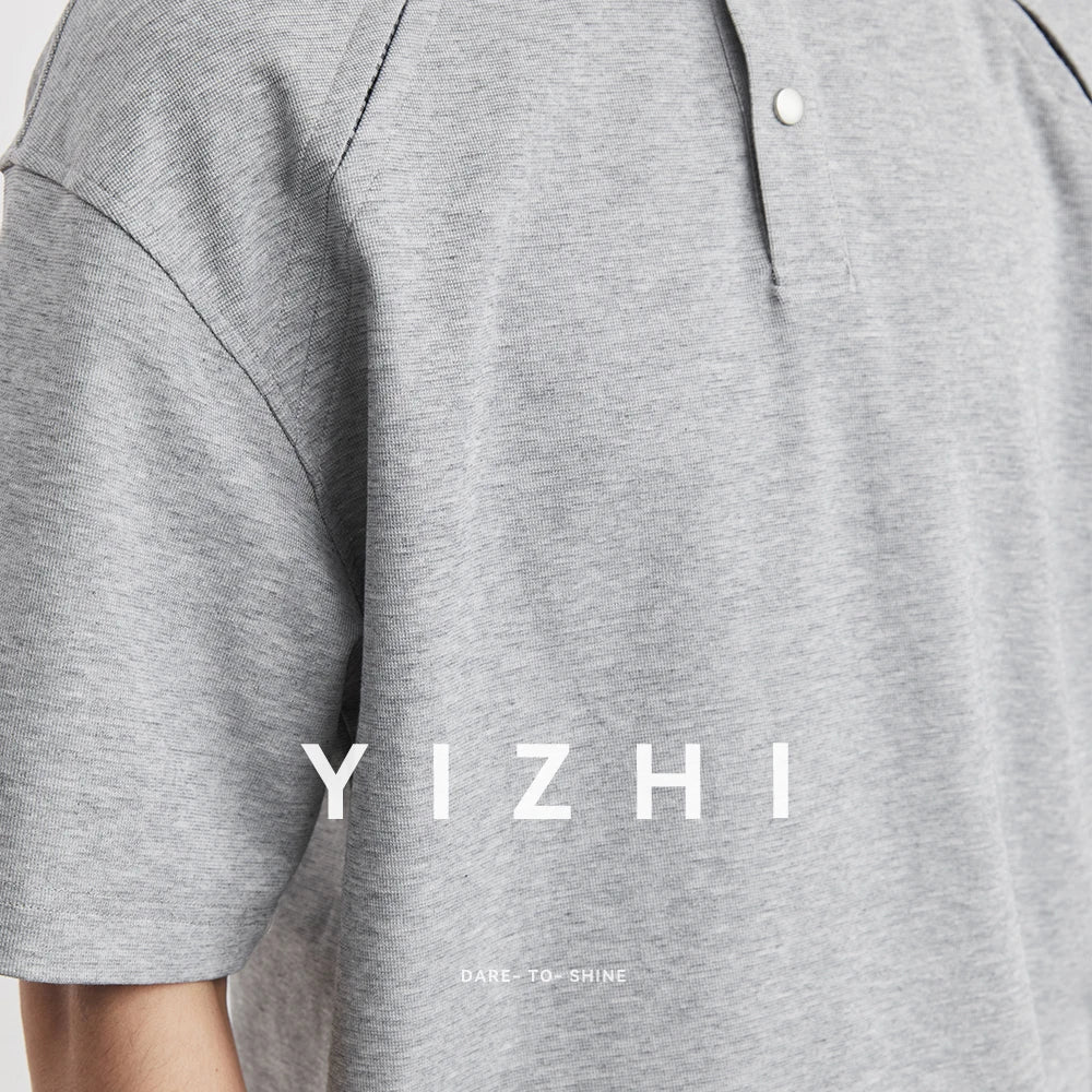 210g Heavyweight Polo Shirt Men Turn Down Collar Half Placket Short Sleeve Solid Color Tee Tops Summer 2026 New Arrival