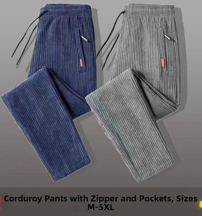 Men's Corduroy Pants Loose Casual Thickened Autumn Winter Straight Leg Zipper Decoration Business Casual Fashion Trend