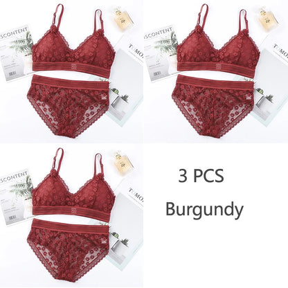 3 Piece Set Bra Sexy Lace Beauty Back Suit Underwear Gather Seamless Women's Underwear Panties Comfortable Lingerie