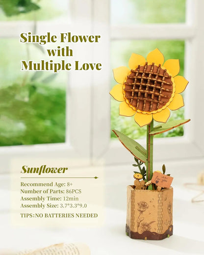 ROKR 3D Wooden Puzzle Flowers Bouquet Wooden Bloom Craft Model Kits Eternal Flowers Romantic Gift for Birthday Mother's Day