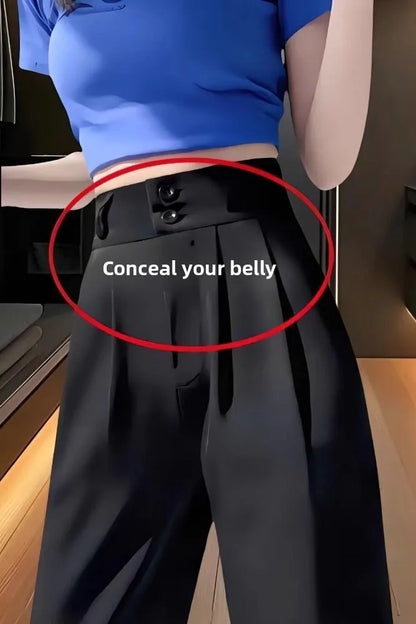 High Waist Straight Leg Suit Pants Women's Summer Thin Large Size Fat MM Hip Covering Slim Wide Leg Trousers Korean Style
