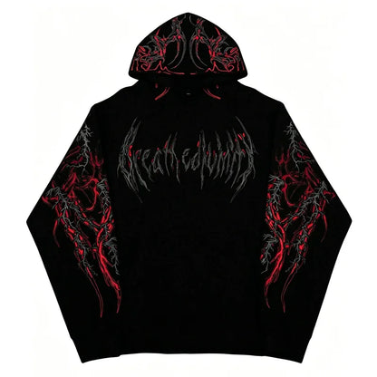2025 Men's Gothic Skull Thorn Print Hoodie Fleece Lined Winter Streetwear Sweatshirt Casual Warm Pullover Tops for Daily Wear