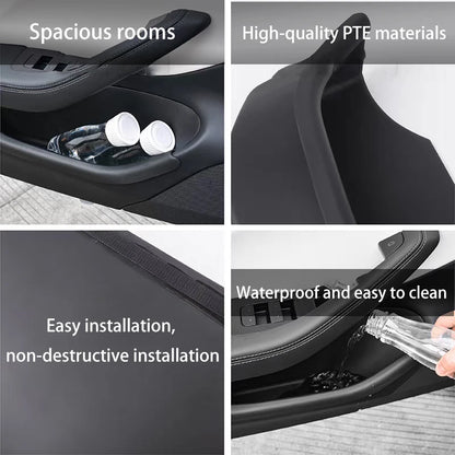 For Tesla Model Y Juniper 2025+ Door Side Storage Box Fully Covered Door Storage Tray TPE Front And Rear Door Side Storage Boxes