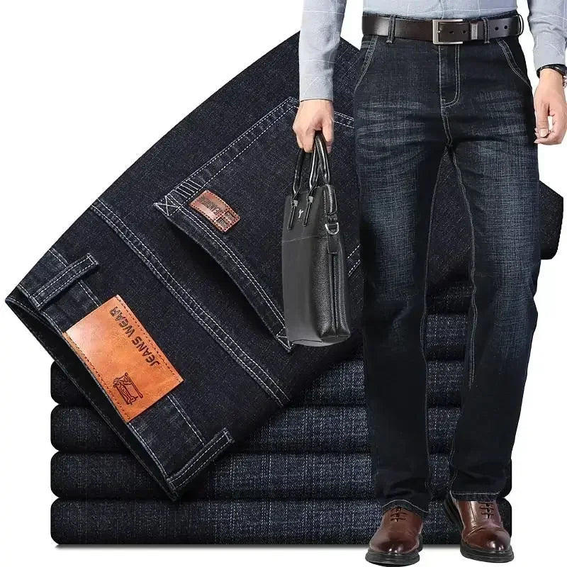 Business Men's Clothing Stretch Jeans Autumn New Straight Casual Regular Classic Fashion Denim Trousers Male Black Blue Pants