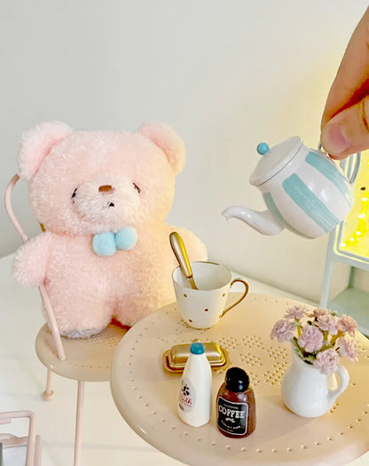 Aizulhomey Dollhouse Furniture Metal Tea Pot Set 7 pcs For Blythe OB24 BJD Dollhouse Accessories Mini Kitchen Toys Gifts