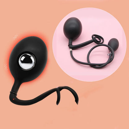 Silicone Magnetic Inflatable Butt Plug with Pump - Black Expandable Anal Stretcher, Prostate Massager Sex Toy for Men Women