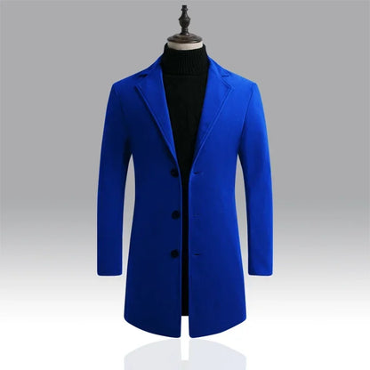 2025Spring Autumn New Long Cotton Coat New Wool Blend Pure Color Casual Business Fashion Men's Clothing Slim Windbreaker Jacket