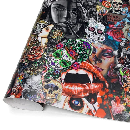 Motorcycle Adhesive Vinyl Car Wrap Hallowmas Wrapping Tools Retro Graffiti Skateboard Decoration Vinyl Paper for Car Body Films