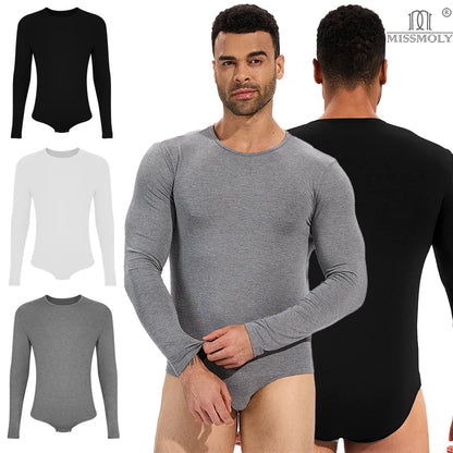 Miss Moly Men's Long Sleeve Bodysuit Tummy Control Shapewear Slimming Full Body Shaper Thermal Undershirt Round Neck Faja