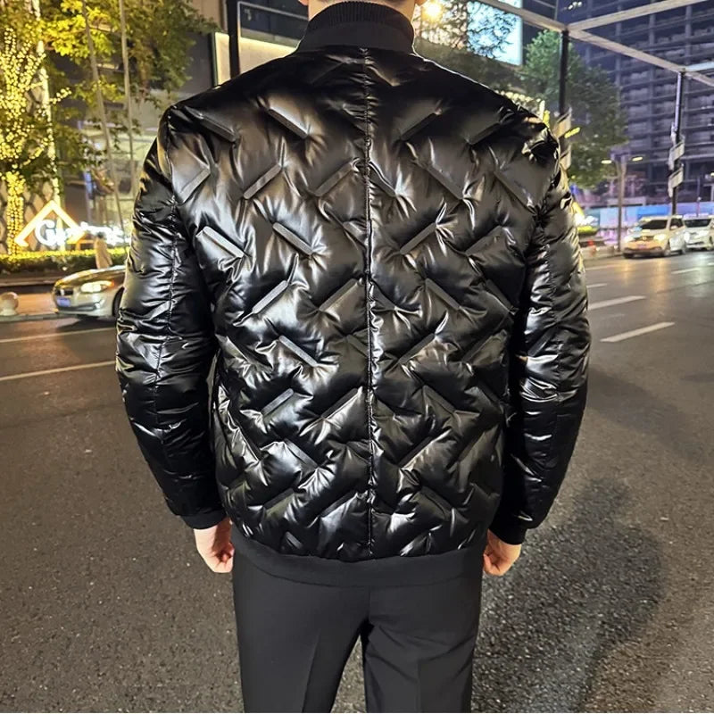 2023 Winter Light Thin Down Jacket Keep Outdoor Warm Stand Collar Slim Casual Short Overcoat Male Fashion Social Streetwear Tops