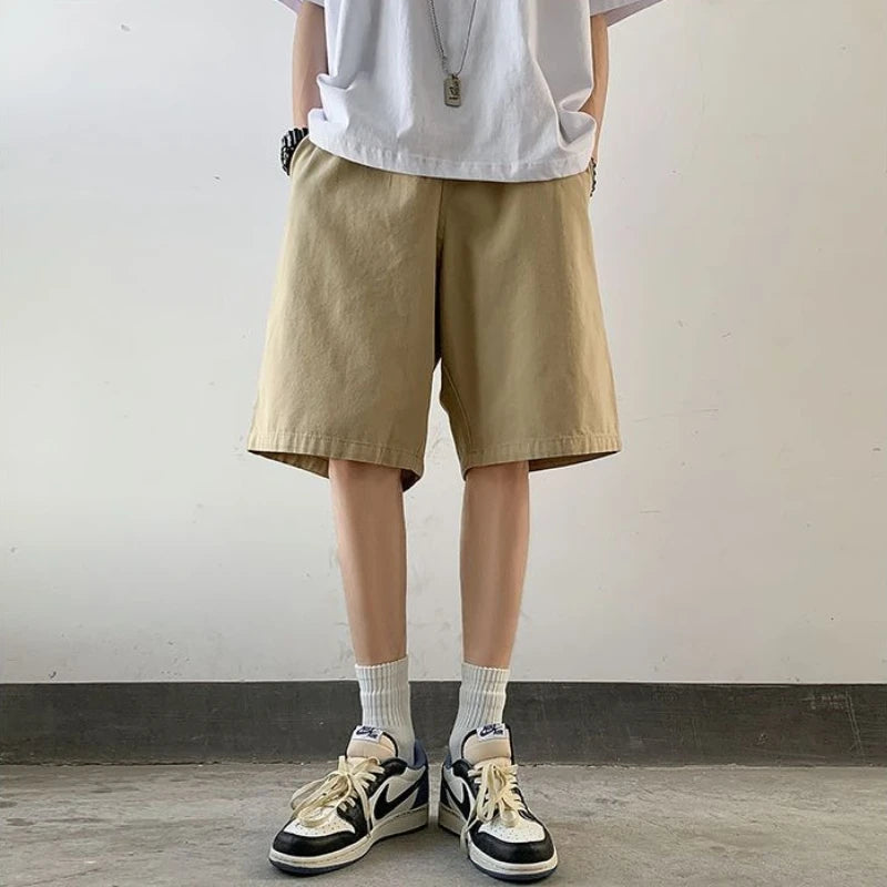 Men's Lightweight Summer Mid-Length Cargo Shorts Wide Straight Leg Loose Fit for Casual High Street Fashion