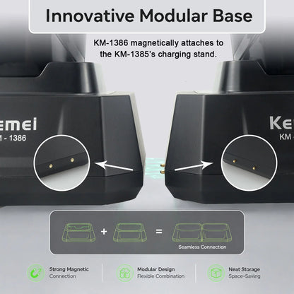 Kemei 1386 Men's Hair Clipper 8000RPM DLC Blade with Base Charger LED Display 2000mAh Professional Hair Cutting Machine Trimmer