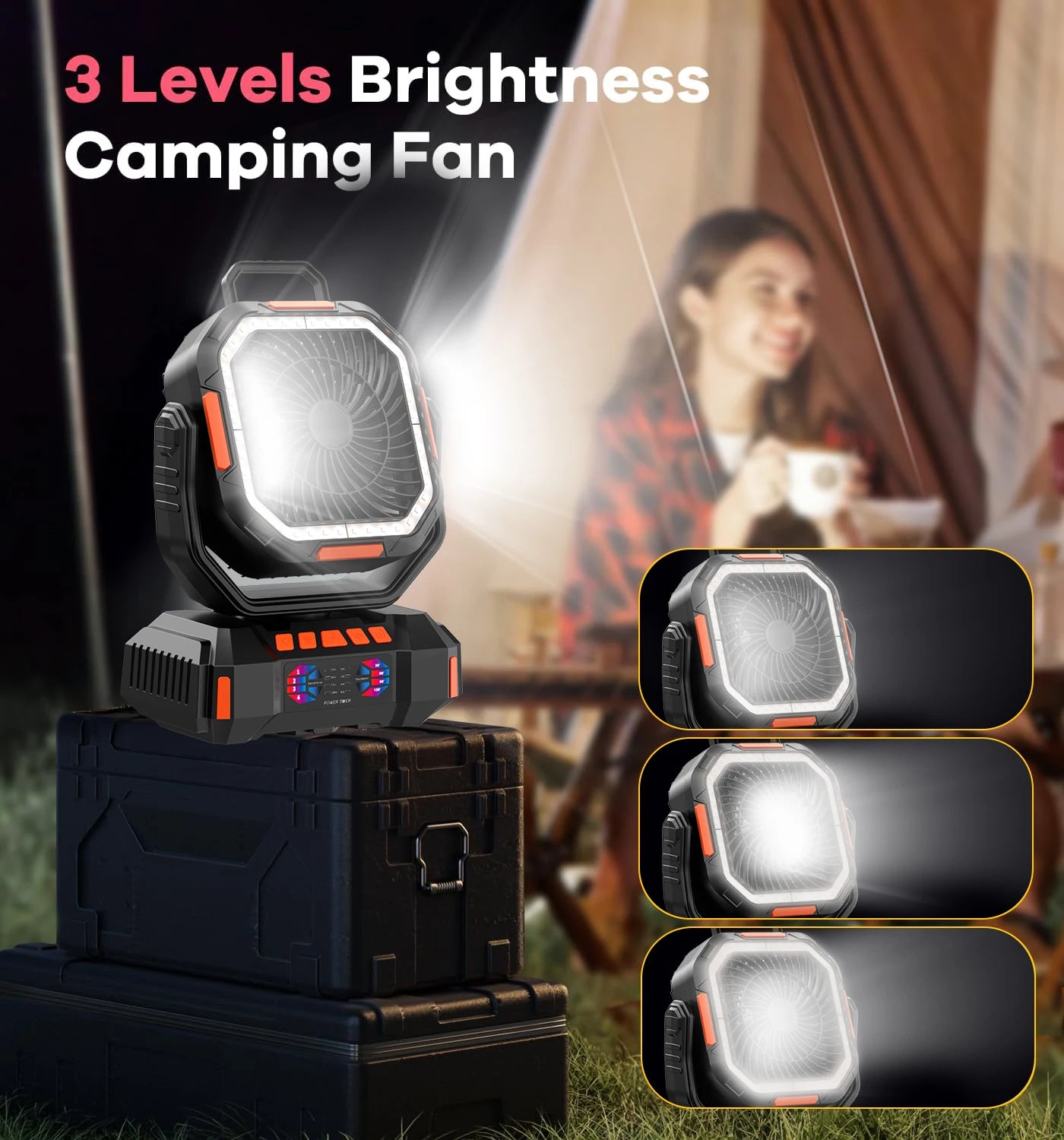 Camping Fan 40000mAh Battery Powered Fan Rechargeable  4 Speeds with LED Lantern -  Hanging Portable Outdoor cold fan Tent Fans