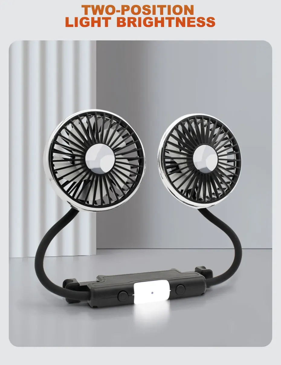 SEAMETAL Dual Head Car USB Fan Cooling Air Fan 3-Speed 360 Degree Adjustable Auto Headrest Fan for Summe Car Accessories