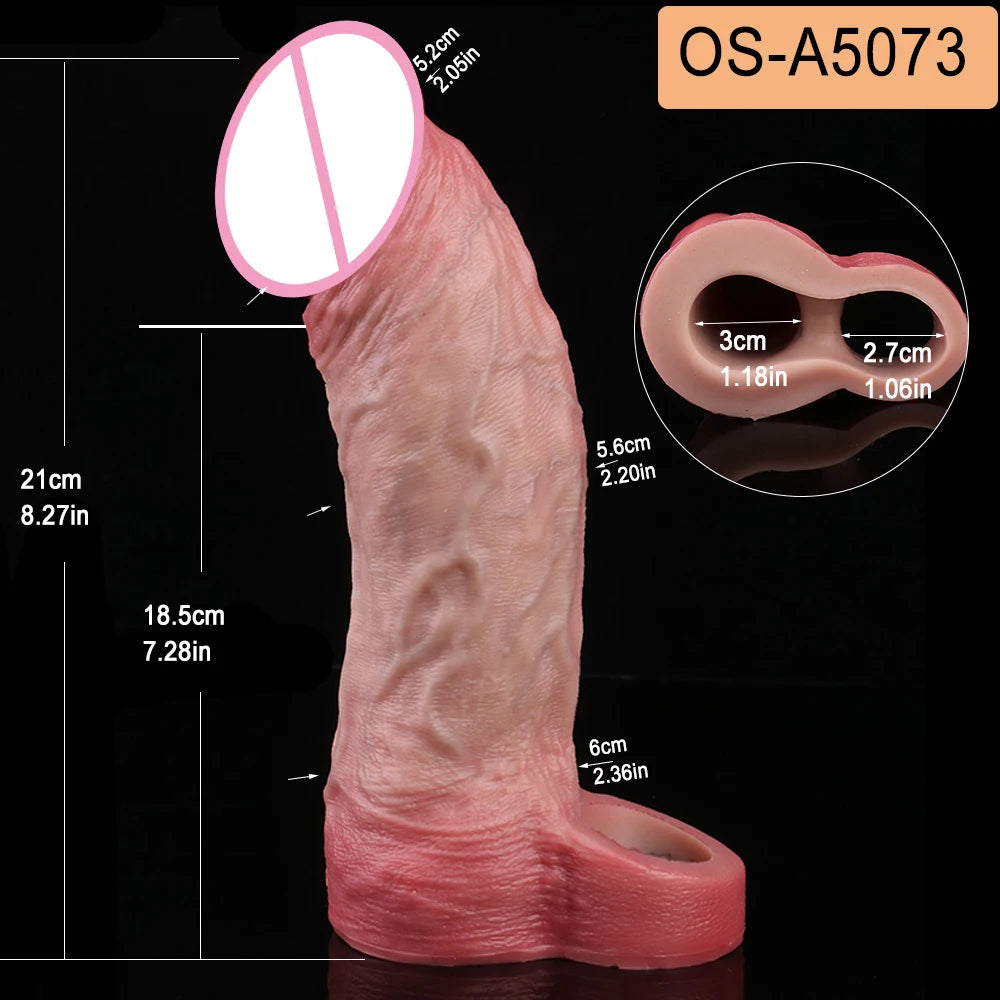 SXXY Penis Sleeve Realistic Male Penis Enlarger Extender Silicone Cock Ring Ultra Close Head Hollow Dildo Sex Toys For Adult