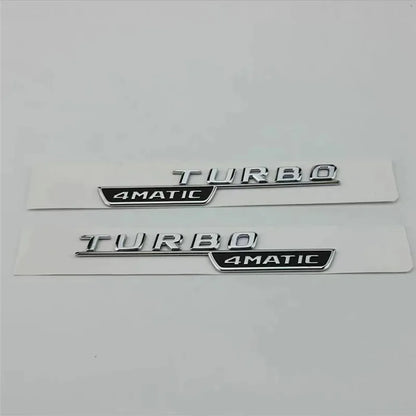 2pcs Car Letters Fender Trim Badge Turbo 4matic Emblem Sticker For Mercedes A45 Cla45 Amg C117 Gla45 Gle53 X247 Accessories