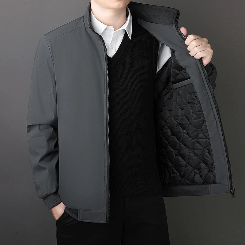 Cross border 2025 new high-end executive cotton jacket men's coat with plush and cotton thickened warm stand up collar casual